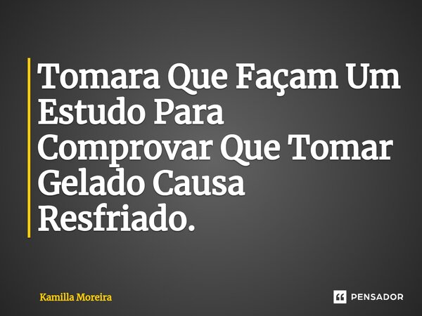 Tomara Que Façam Um Estudo Para ⁠Comprovar Que Tomar Gelado Causa Resfriado.... Frase de Kamilla Moreira.