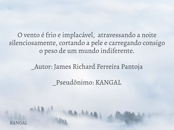 O vento é frio e implacável, atravessando a noite silenciosamente, cortando a pele e carregando consigo o peso de um mundo indiferente. _Autor: James Richard Fe... Frase de KANGAL.