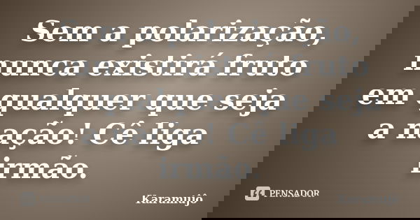 Sem a polarização, nunca existirá fruto em qualquer que seja a nação! Cê liga irmão.... Frase de Karamujô.