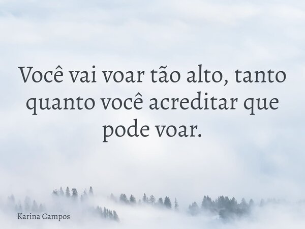 Você vai voar tão alto, tanto quanto você acreditar que pode voar.... Frase de Karina Campos.