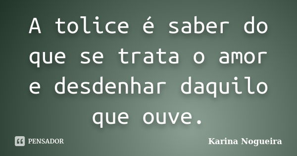A tolice é saber do que se trata o amor e desdenhar daquilo que ouve.... Frase de Karina Nogueira.