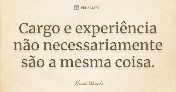 Cargo e experiência não necessariamente são a mesma coisa.... Frase de Karl Weick.