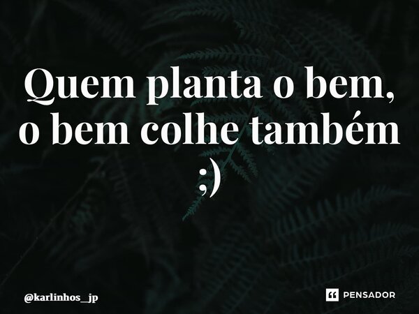 Quem planta o bem, o bem colhe também ;) ⁠... Frase de karlinhos_jp.