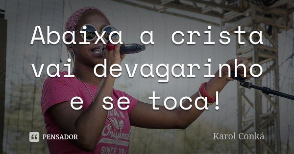 Abaixa a crista vai devagarinho e se toca!... Frase de Karol Conká.