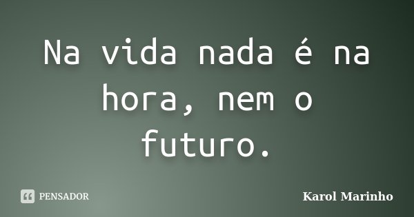 Na vida nada é na hora, nem o futuro.... Frase de Karol Marinho.