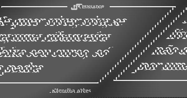 Se quer viver,viva,se livra;uma ribanceira não deixa seu curso, só por uma pedra... Frase de Karolina Alves.