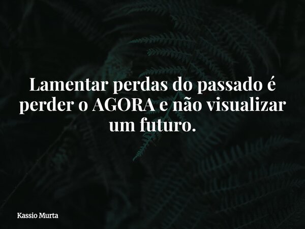 Lamentar perdas do passado é perder o AGORA e não visualizar um futuro.... Frase de Kassio Murta.