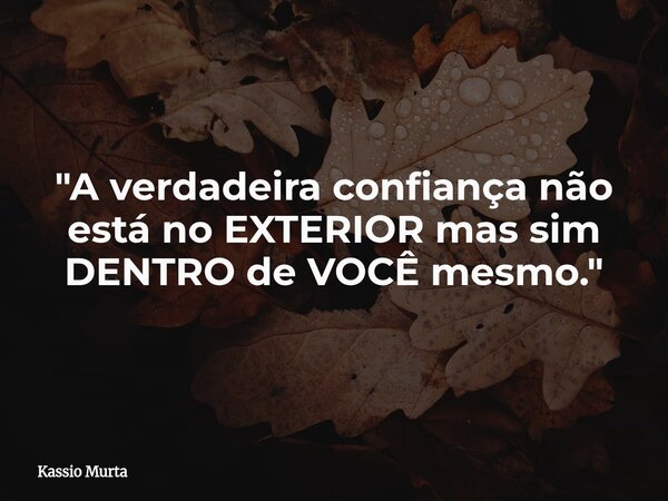 "A verdadeira confiança não está no EXTERIOR mas sim DENTRO de VOCÊ mesmo."... Frase de Kassio Murta.