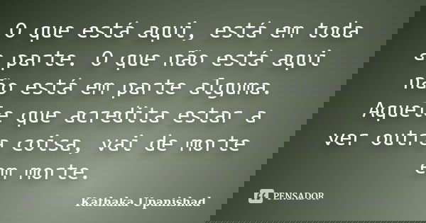 O que está aqui, está em toda a parte. O que não está aqui não está em parte alguma. Aquele que acredita estar a ver outra coisa, vai de morte em morte.... Frase de Kathaka Upanishad.