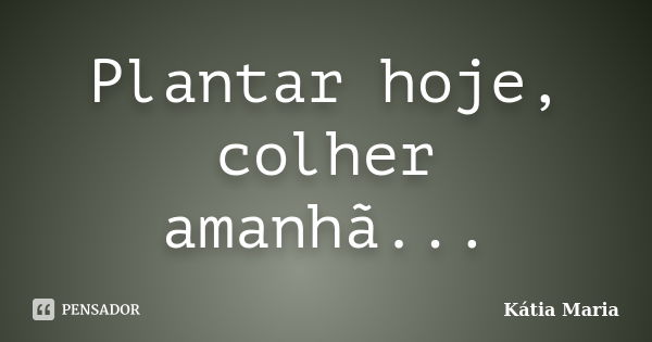 Plantar hoje, colher amanhã...... Frase de Kátia Maria.