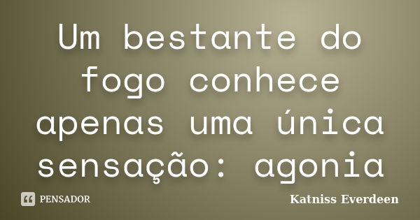 Um bestante do fogo conhece apenas uma única sensação: agonia... Frase de Katniss Everdeen.