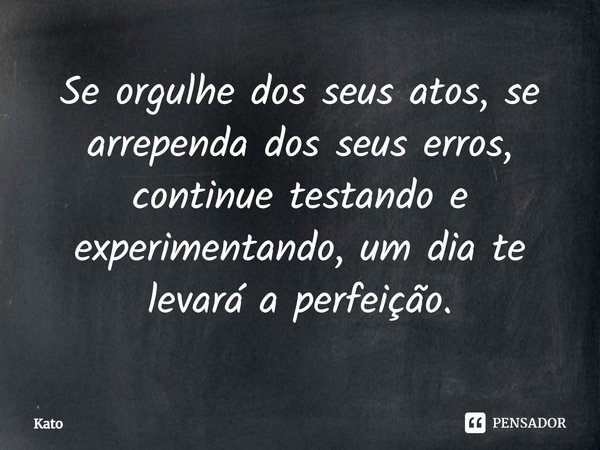 Se orgulhe dos seus atos, se arrependa dos seus erros, continue testando e experimentando, um dia te levará a perfeição.⁠... Frase de Kato.