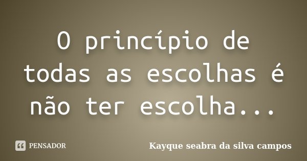 O princípio de todas as escolhas é não ter escolha...... Frase de Kayque Seabra da Silva campos.