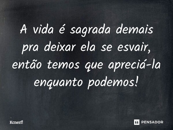 ⁠A vida é sagrada demais pra deixar ela se esvair, então temos que apreciá-la enquanto podemos!... Frase de Kcnerf!.