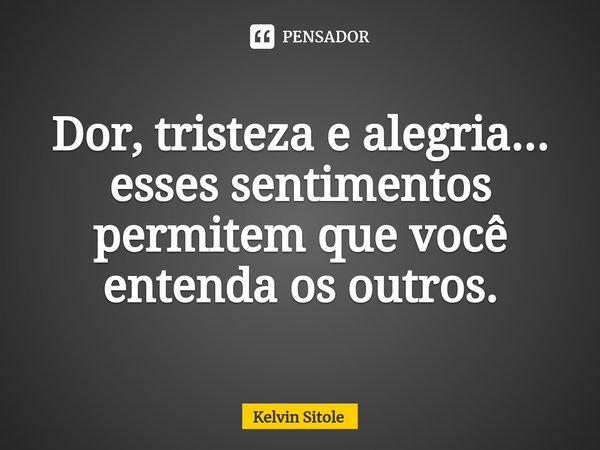 ⁠Dor, tristeza e alegria... esses sentimentos permitem que você entenda os outros.... Frase de Kelvin Sitole.