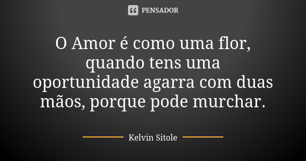 O Amor é como uma flor, quando tens uma oportunidade agarra com duas mãos, porque pode murchar.... Frase de Kelvin Sitole.