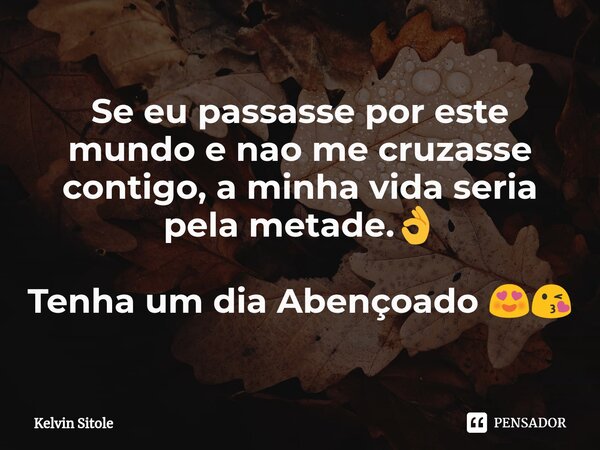 ⁠Se eu passasse por este mundo e nao me cruzasse contigo, a minha vida seria pela metade.👌 Tenha um dia Abençoado 😍😘... Frase de Kelvin Sitole.
