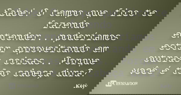 Sabe! O tempo que fico te fazendo entender...poderíamos estar aproveitando em outras coisas.. Porque você é tão cabeça dura?... Frase de Kely.