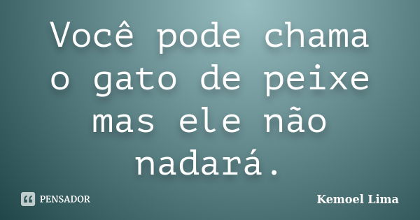 Você pode chama o gato de peixe mas ele não nadará.... Frase de Kemoel Lima.