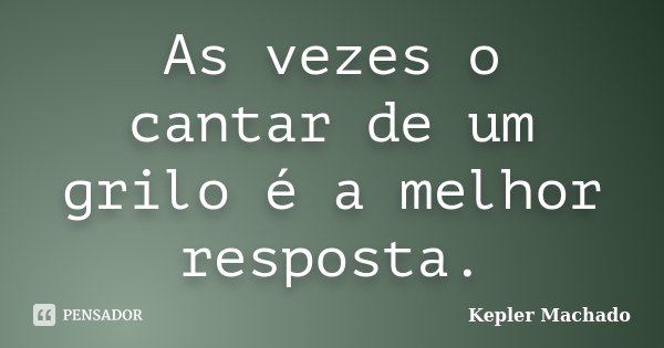 As vezes o cantar de um grilo é a melhor resposta.... Frase de Kepler Machado.