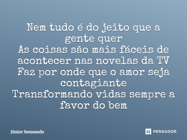 Nem tudo é do jeito que a gente quer As coisas são mais fáceis de acontecer nas novelas da TV Faz por onde que o amor seja contagiante Transformando vidas sempr... Frase de Júnior Semeando.