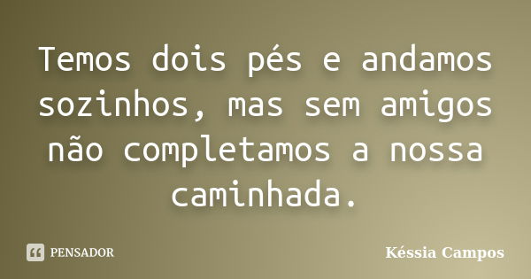 Temos dois pés e andamos sozinhos, mas sem amigos não completamos a nossa caminhada.... Frase de Késsia Campos.