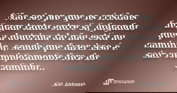 Não sei por que os cristãos brigam tanto entre si, julgando que a doutrina tal não está no caminho, sendo que fazer isso é sair completamente fora do caminho...... Frase de Ket Antonio.