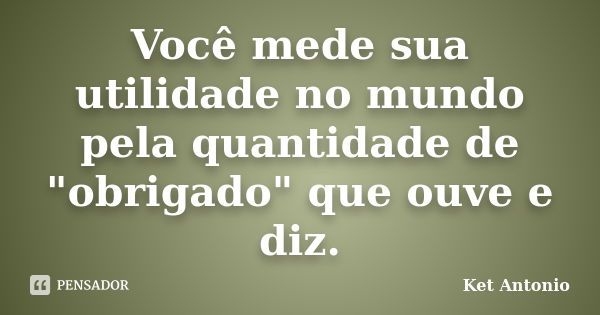 Você mede sua utilidade no mundo pela quantidade de "obrigado" que ouve e diz.... Frase de Ket Antonio.