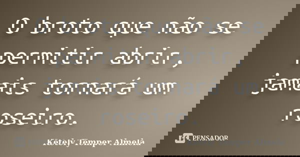 O broto que não se permitir abrir, jamais tornará um roseiro.... Frase de Ketely Temper Almela.