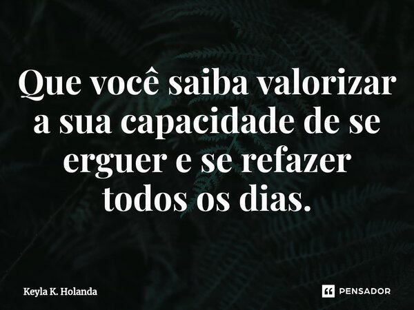 ⁠Que você saiba valorizar a sua capacidade de se erguer e se refazer todos os dias.... Frase de Keyla K. Holanda.
