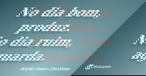 No dia bom, produz. No dia ruim, aguarda.... Frase de Keylla Souza Escritora.