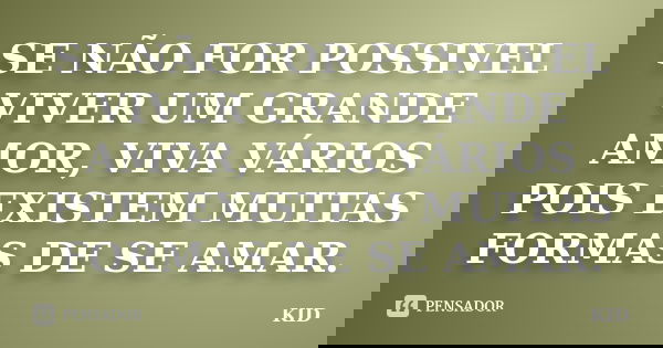 SE NÃO FOR POSSIVEL VIVER UM GRANDE AMOR, VIVA VÁRIOS POIS EXISTEM MUITAS FORMAS DE SE AMAR.... Frase de KID.