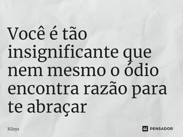 ⁠Você é tão insignificante que nem mesmo o ódio encontra razão para te abraçar... Frase de Kilzys.