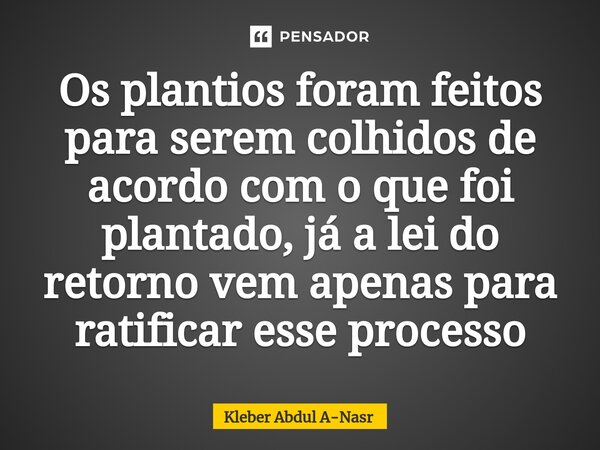 Os plantios foram feitos para serem colhidos de acordo com o que foi plantado, já a lei do retorno vem apenas para ratificar esse processo... Frase de Kleber Abdul A-Nasr.