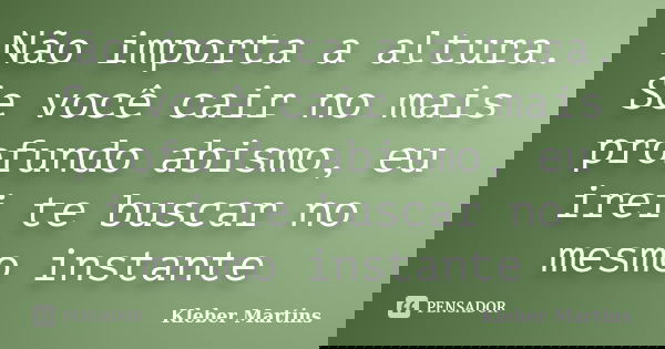 Não importa a altura. Se você cair no mais profundo abismo, eu irei te buscar no mesmo instante... Frase de Kleber Martins.