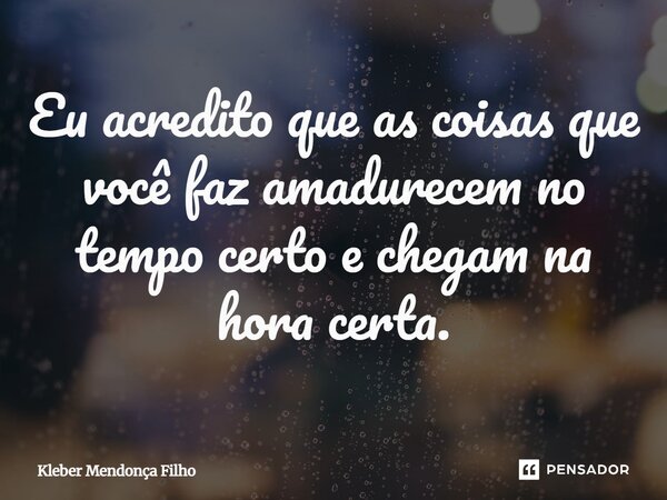 Eu acredito que as coisas que você faz amadurecem no tempo certo e chegam na hora certa.... Frase de Kleber Mendonça Filho.