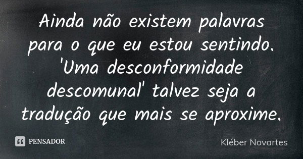 Ainda não existem palavras para o que eu estou sentindo. 'Uma desconformidade descomunal' talvez seja a tradução que mais se aproxime.... Frase de Kléber Novartes.