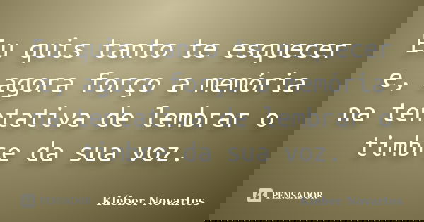 Eu quis tanto te esquecer e, agora forço a memória na tentativa de lembrar o timbre da sua voz.... Frase de Kléber Novartes.