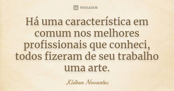 Há uma característica em comum nos melhores profissionais que conheci, todos fizeram de seu trabalho uma arte.... Frase de Kléber Novartes.