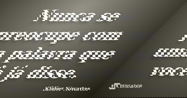 Nunca se preocupe com uma palavra que você já disse.... Frase de Kléber Novartes.