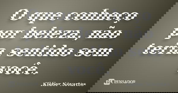 O que conheço por beleza, não teria sentido sem você.... Frase de Kléber Novartes.