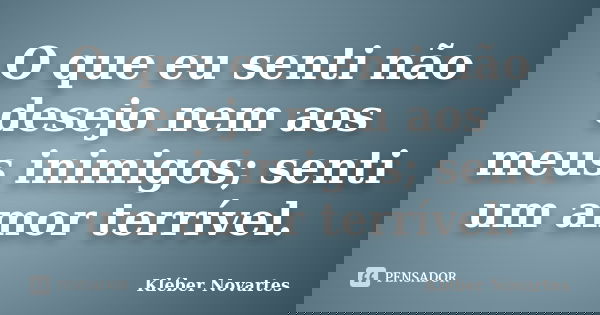 O que eu senti não desejo nem aos meus inimigos; senti um amor terrível.... Frase de Kléber Novartes.