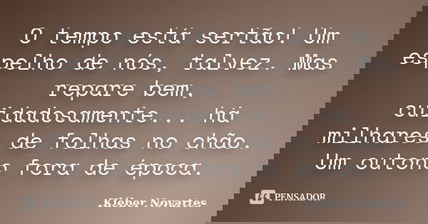 O tempo está sertão! Um espelho de nós, talvez. Mas repare bem, cuidadosamente... há milhares de folhas no chão. Um outono fora de época.... Frase de Kléber Novartes.