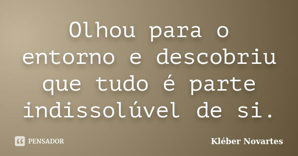 Olhou para o entorno e descobriu que tudo é parte indissolúvel de si.... Frase de Kléber Novartes.