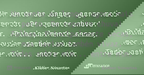 Um vento ao longe, agora mais perto. De repente chuva! Folhas. Principalmente secas, mas haviam também vivaz. Todas sobre mim... entre mim.... Frase de Kléber Novartes.