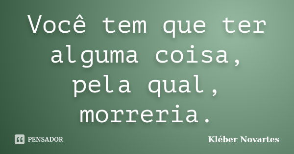 Você tem que ter alguma coisa, pela qual, morreria.... Frase de Kléber Novartes.