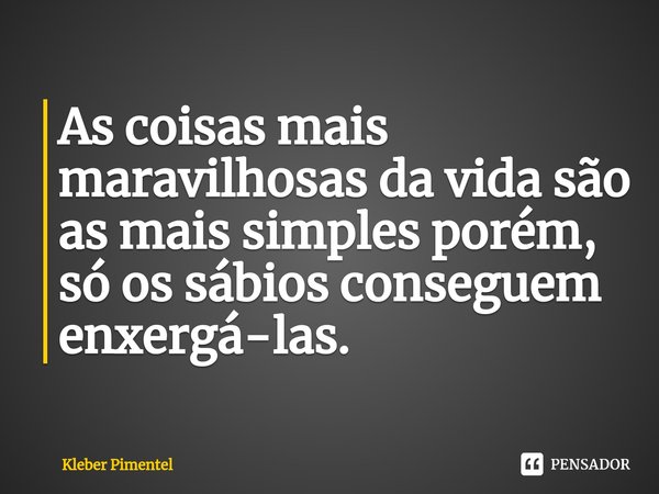 ⁠As coisas mais maravilhosas da vida são as mais simples porém, só os sábios conseguem enxergá-las.... Frase de Kleber Pimentel.