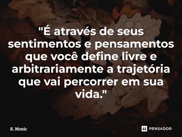 "⁠É através de seus sentimentos e pensamentos que você define livre e arbitrariamente a trajetória que vai percorrer em sua vida."... Frase de K. Monic.
