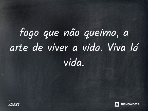 ⁠fogo que não queima, a arte de viver a vida. Viva lá vida.... Frase de knast.
