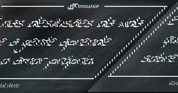 É nas desilusões da vida que a gente aprende sobre o amor próprio.... Frase de Kovisk Neto.